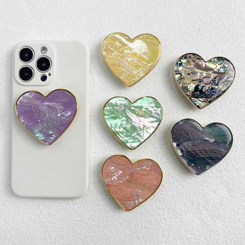 Customization Heart-Shaped Shell Drop Glue Electroplated Transparent Mobile Phone Holder Heart-Shaped Shell Mobile Phone Grip