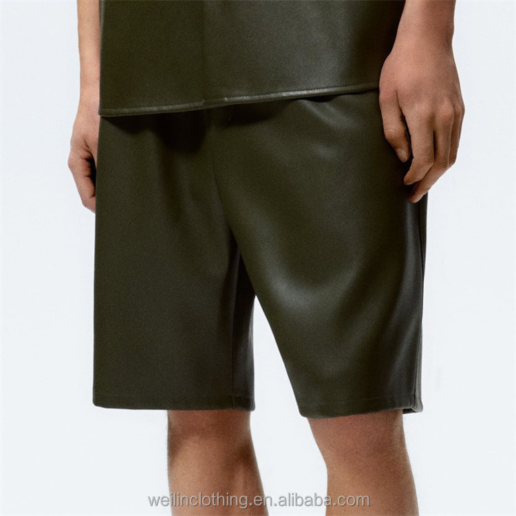 Custom oversized loose low crotch genuine PU leather shorts for men