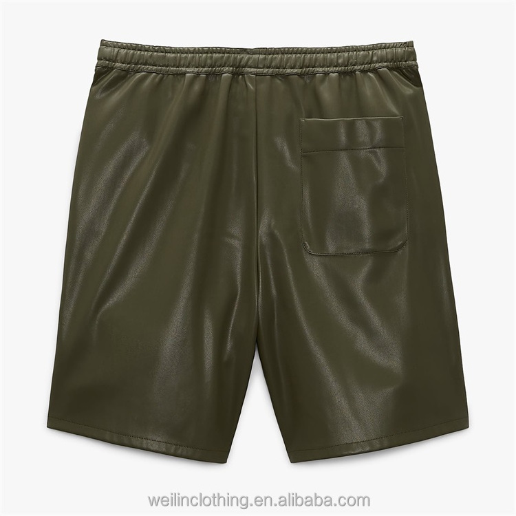 Custom oversized loose low crotch genuine PU leather shorts for men