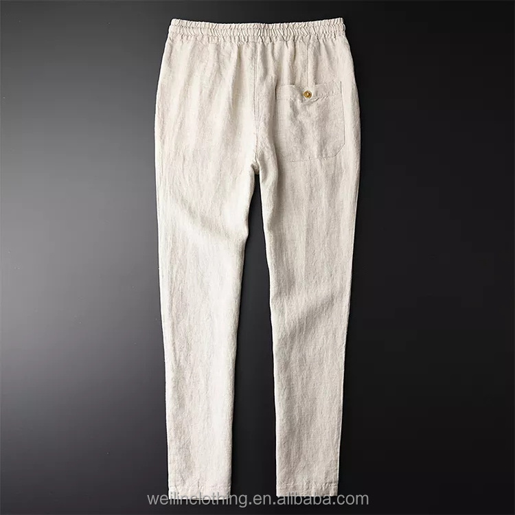 Custom casual bottom trousers slim fit breathable cotton linen pants for men