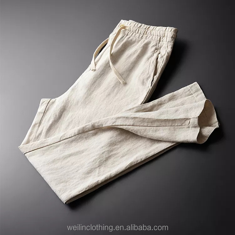 Custom casual bottom trousers slim fit breathable cotton linen pants for men