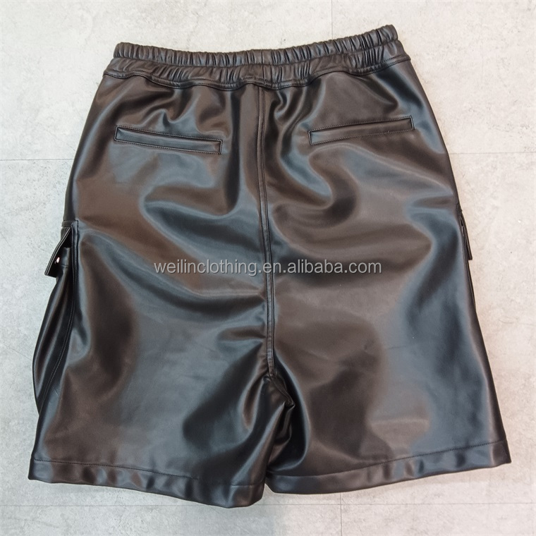 Custom loose low crotch oversized  genuine PU leather shorts for men