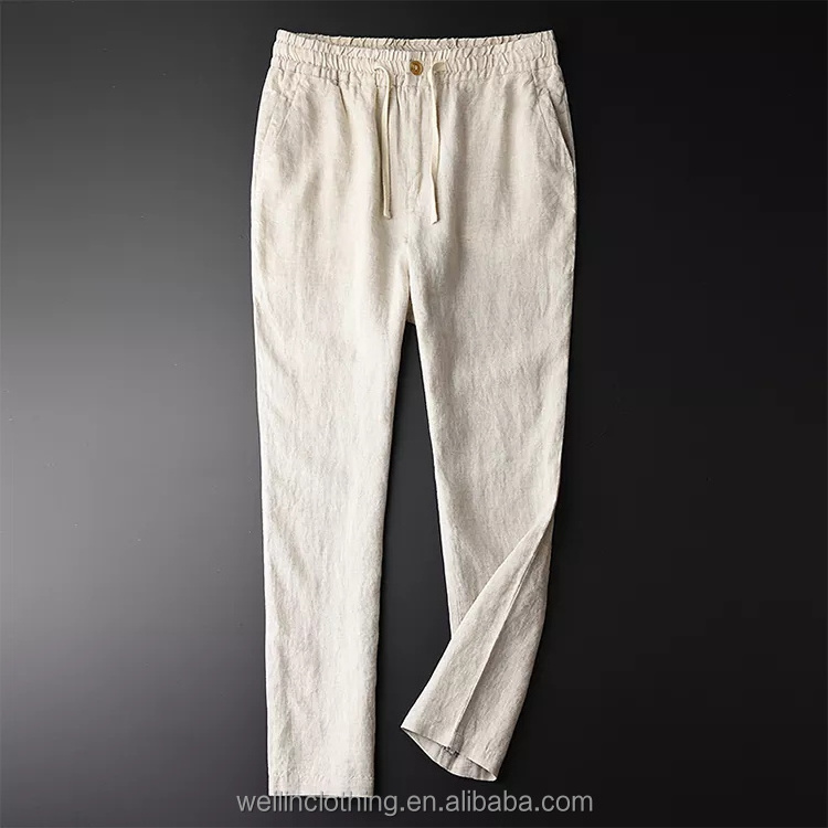 Custom casual bottom trousers slim fit breathable cotton linen pants for men