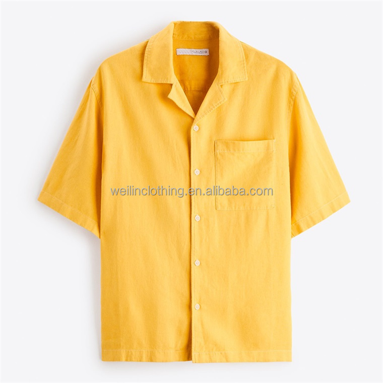 Custom breathable plain blank short sleeve flax linen shirt for men