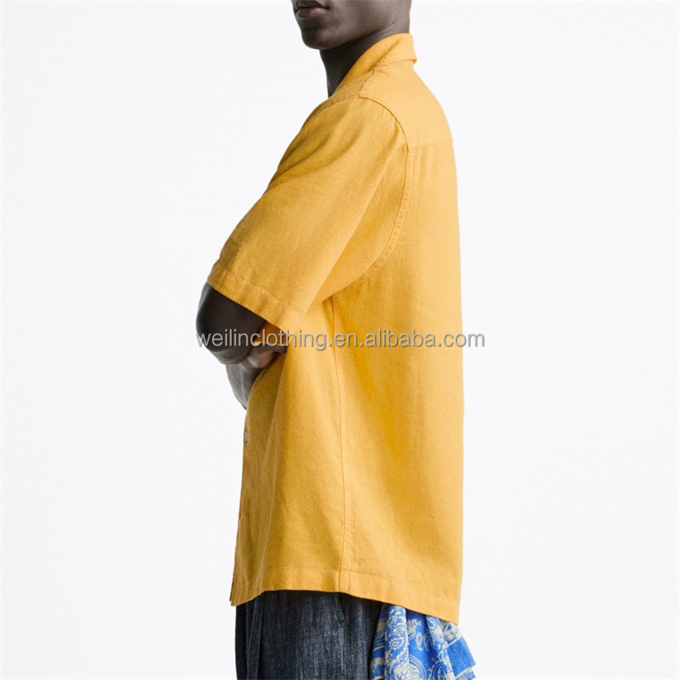 Custom breathable plain blank short sleeve flax linen shirt for men