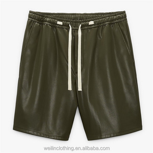 Custom oversized loose low crotch genuine PU leather shorts for men