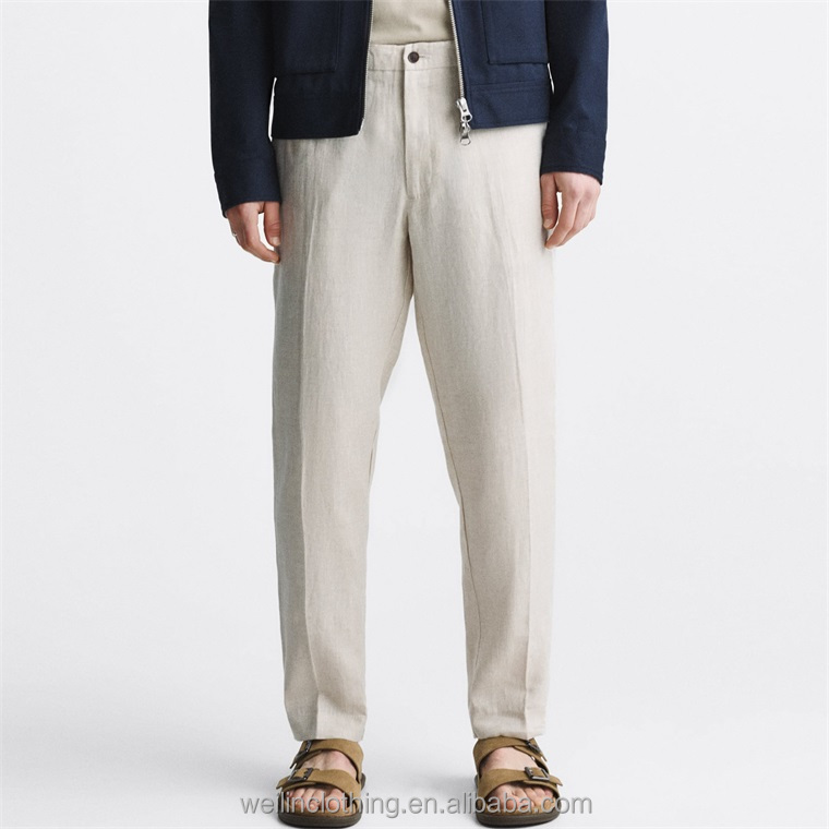 Custom casual bottom trousers breathable cotton chino linen pants for men