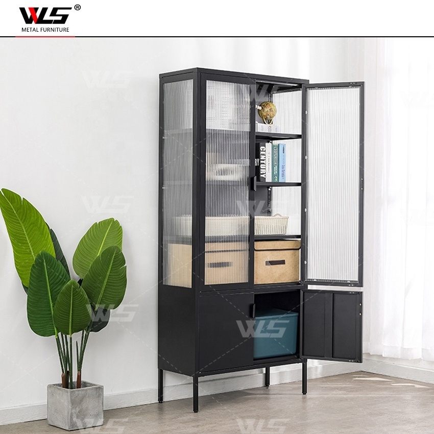 2024 new modern design metal household storage cabinet steel display cabinet cupboard with glass door