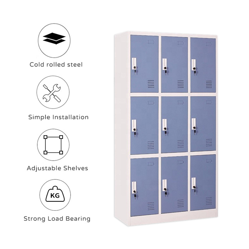 KD Hotel Used Clothes Luggage Bag 9 Door Steel Locker Cabinet For Changing Room Metal Gym Locker