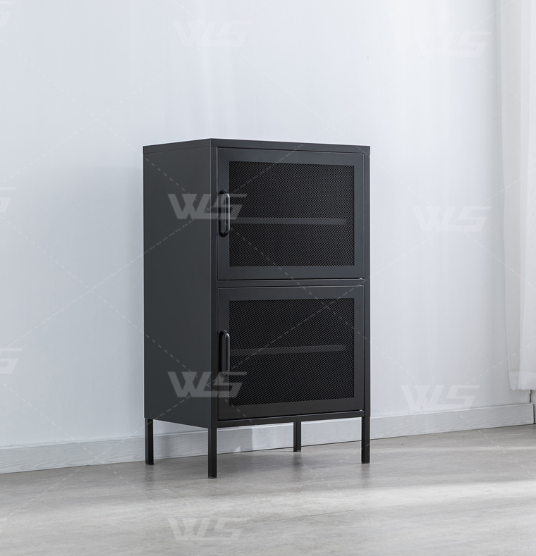 2023 wholesale price modern design white black customized metal livingroom furniture steel mesh swing 2 door storage cabinet