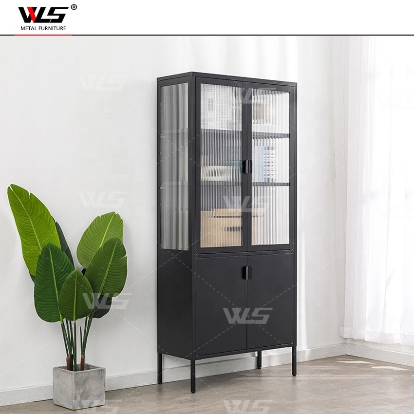 2024 new modern design metal household storage cabinet steel display cabinet cupboard with glass door