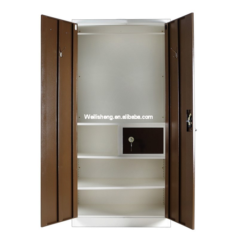 2024 Modern Home Furniture Bedroom 2 Doors Steel Storage Wardrobe Clothes Metal Closet with Safe Box Inside