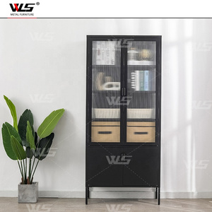 2024 new modern design metal household storage cabinet steel display cabinet cupboard with glass door