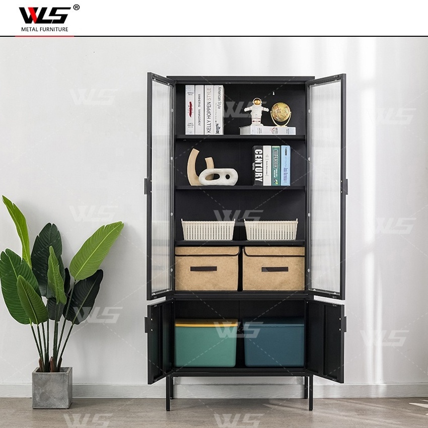 2024 new modern design metal household storage cabinet steel display cabinet cupboard with glass door