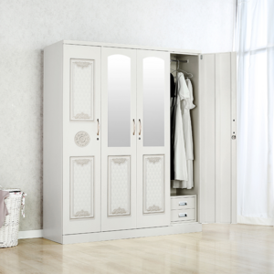 2024 china modern design 4 door pattern printed bedroom furniture steel wardrobe with mirror