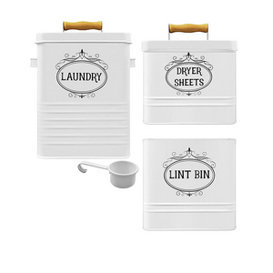 3 Pack Set  Farmhouse Metal Laundry Box Dryer Sheet Holder And Lint Bin with Lid Laundry Organization Storagee