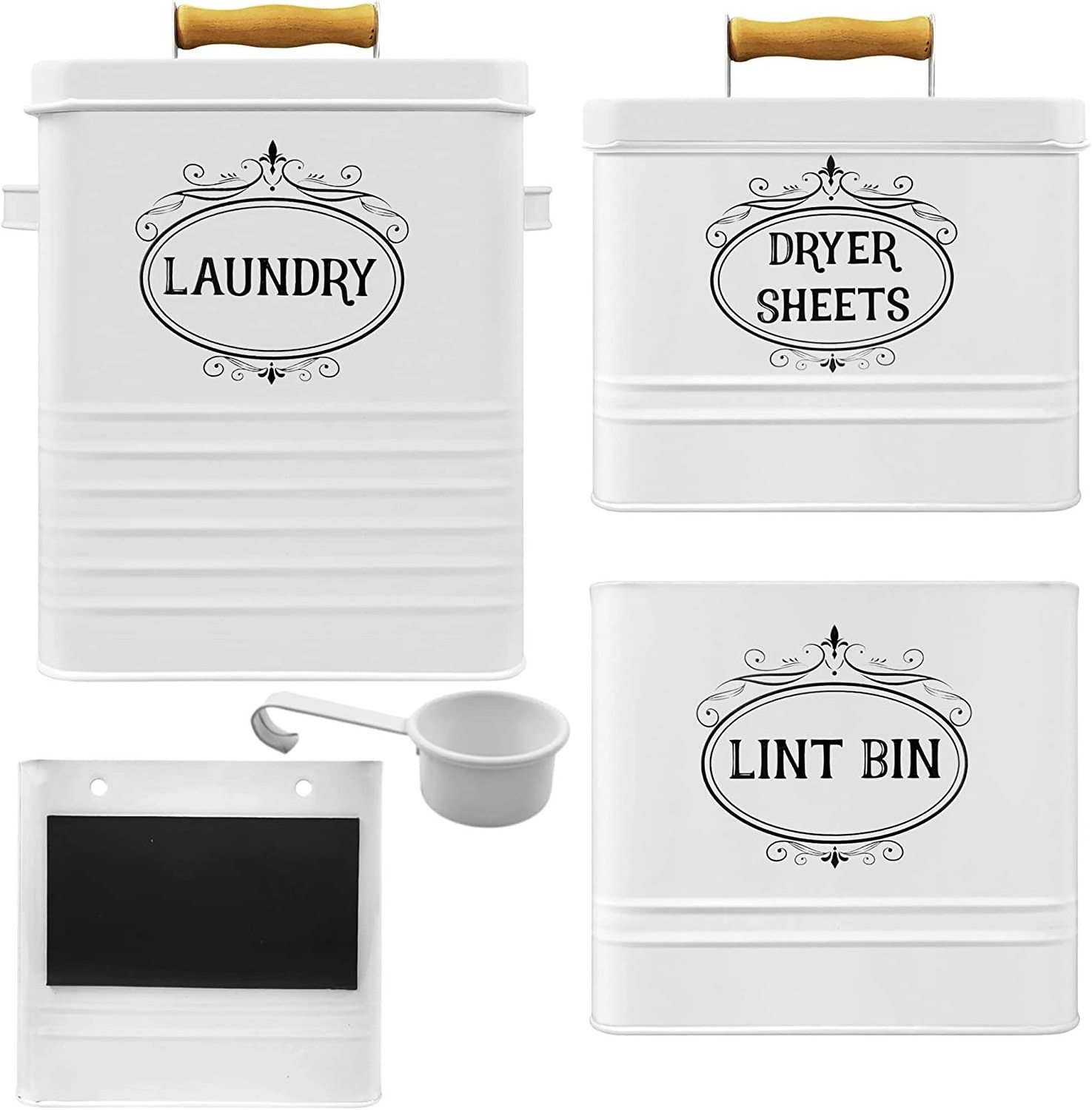 3 Pack Set  Farmhouse Metal Laundry Box Dryer Sheet Holder And Lint Bin with Lid Laundry Organization Storagee