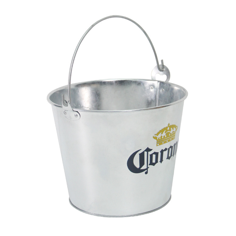 Galvanized Ice Bucket 5L Round Ice Buckets And Beverage Tubs metal Ice Beer Bucket With Bottle Opener