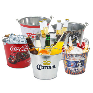 Galvanized Ice Bucket 5L Round Ice Buckets And Beverage Tubs metal Ice Beer Bucket With Bottle Opener