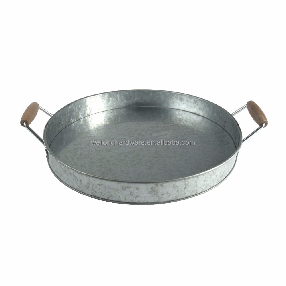 Mutli Use Retro Extra Large Food Storage Serving Tray Galvanized Metal Tin Tray Round Bar Tray