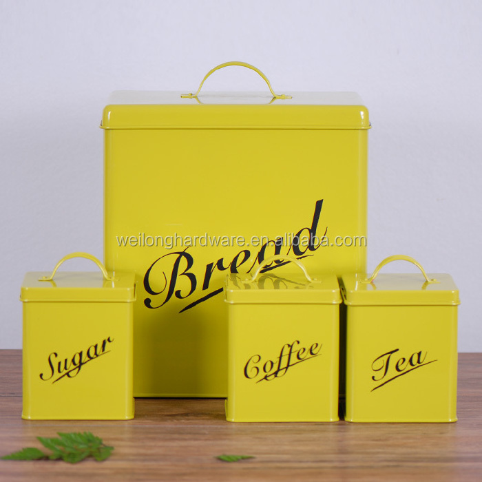 Rose gold set of 5 kitchen canister set metal bread box tea sugar coffee pot