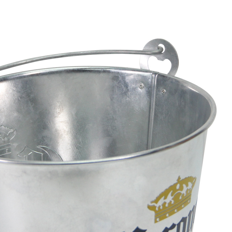 Galvanized Ice Bucket 5L Round Ice Buckets And Beverage Tubs metal Ice Beer Bucket With Bottle Opener