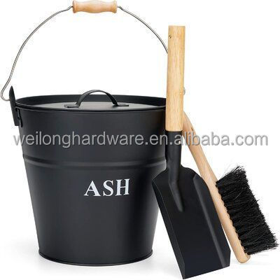 Indoor and Outdoor Black Large Fire Place Ash Bucket Fireplace Fire Bucket Metal Ash Can With Lid