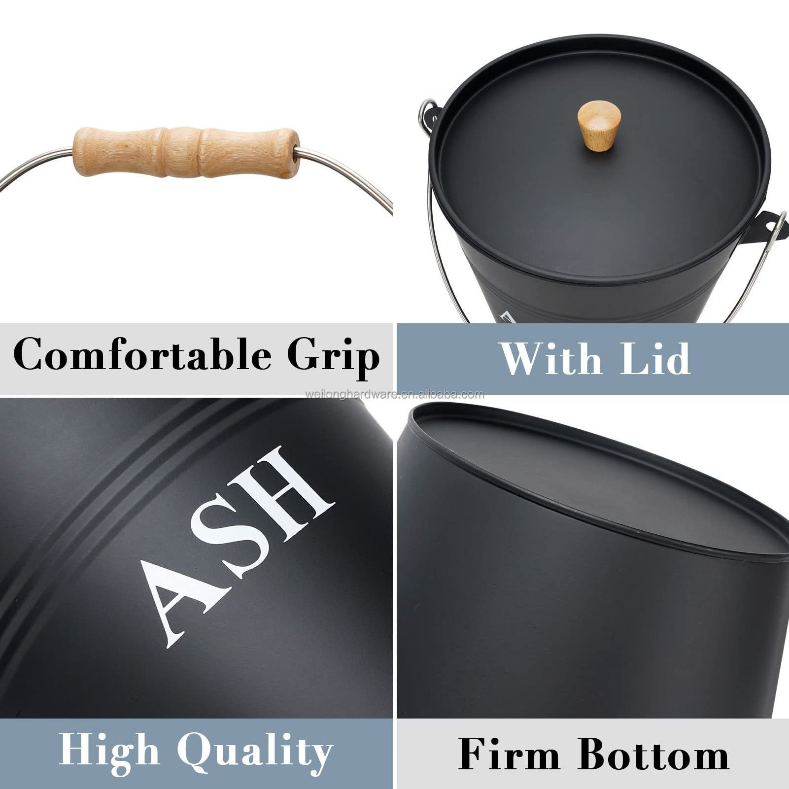 Metal Ash Bucket with Lid Shovel & Broom Coal Bucket Fireplace Tool Set Fire Pits Wood Burning Stoves Kindling Bucket