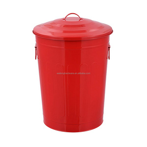 49L Metal Trash Can Galvanized Steel Garbage Can with Lid Ash Bin Lid Outdoor Garbage Bin