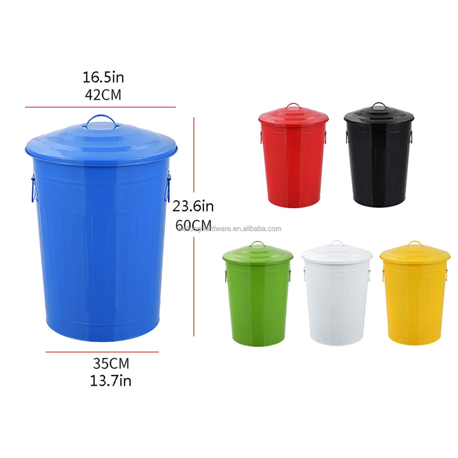 49L Metal Trash Can Galvanized Steel Garbage Can with Lid Ash Bin Lid Outdoor Garbage Bin