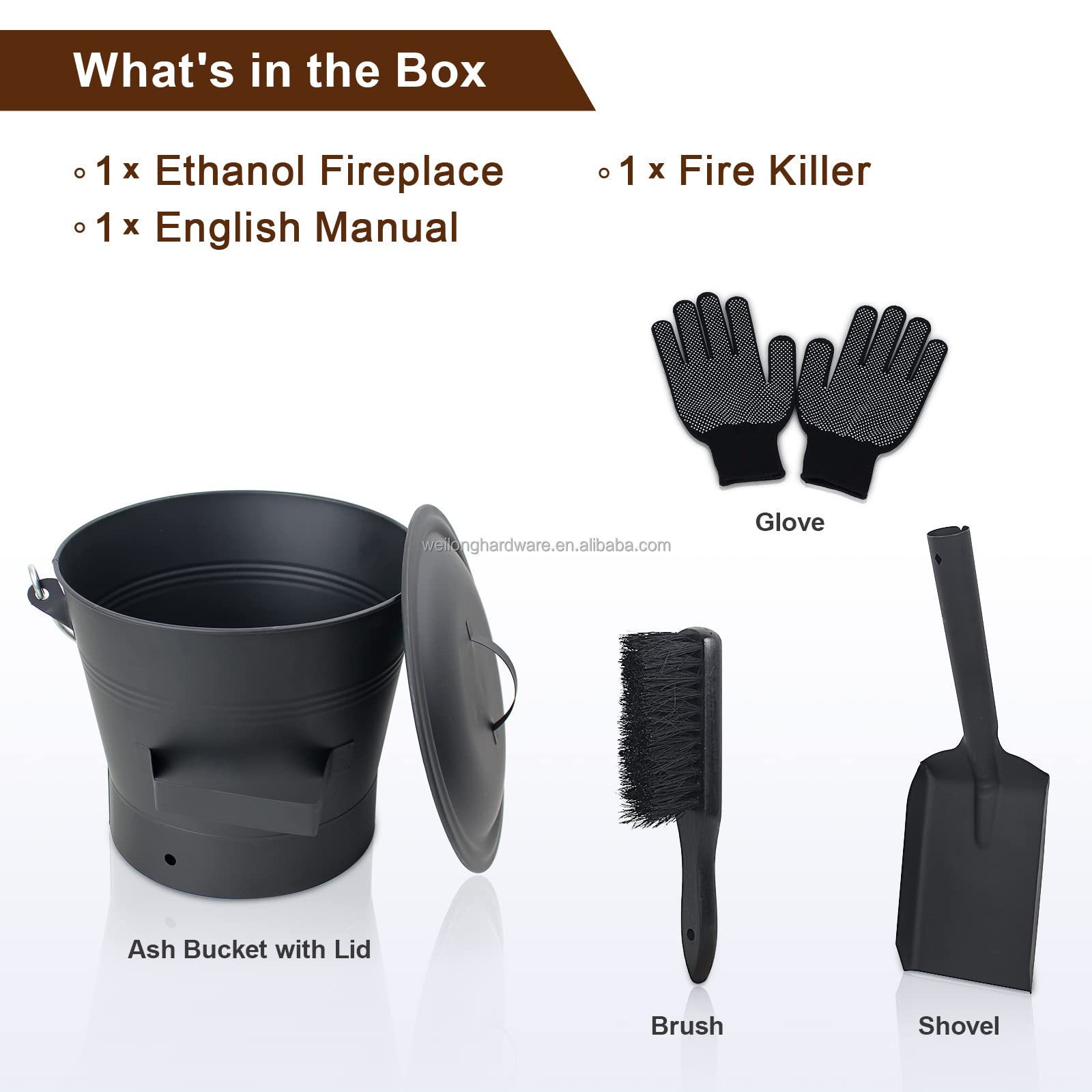 1.5 Gallon Mini Ash Bucket With Lid Shovel & Broom Coal Bucket For Fireplace Tool Set Fire Pits Wooden Handle