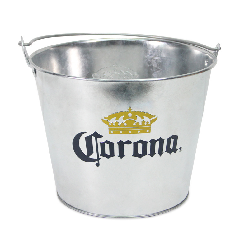 Galvanized Ice Bucket 5L Round Ice Buckets And Beverage Tubs metal Ice Beer Bucket With Bottle Opener