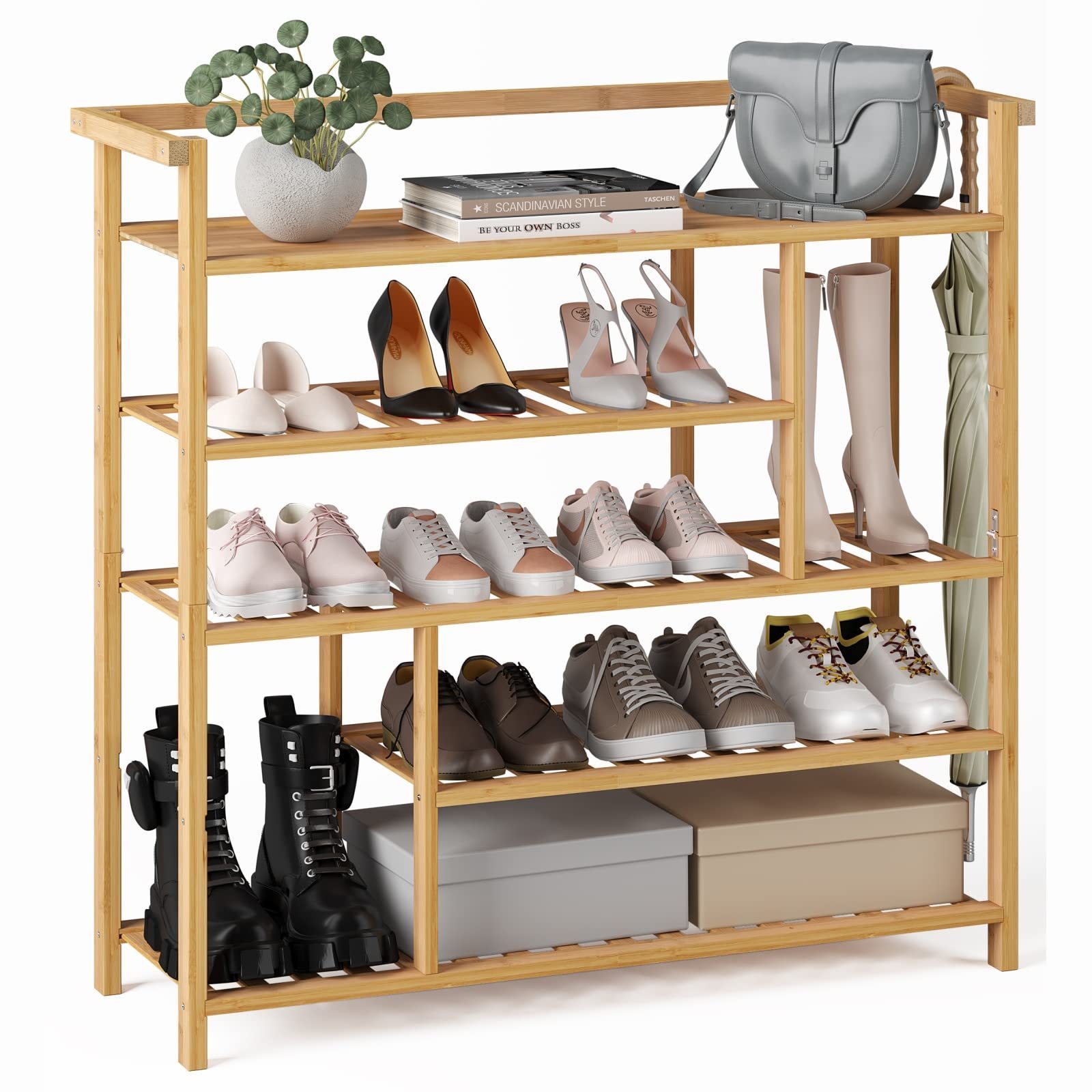 5 Tier Bamboo Shoe Rack, Shoe Storage Artifacts with Large Capacity, Large Shoes Rack for Closet, Entryway, Bedroom