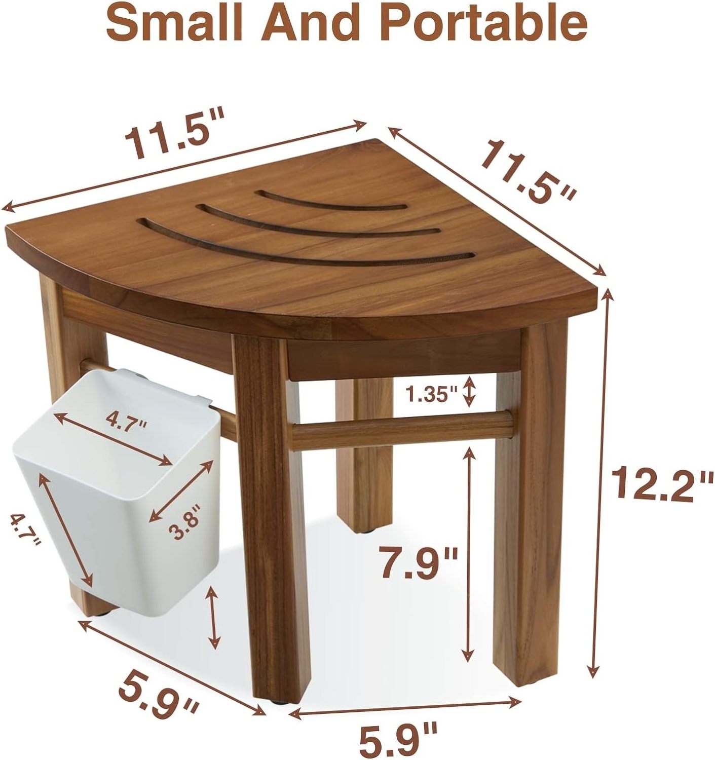 Waterproof Teak Shower Bench, Small Wood Shower Stool for Foot Rest, Corner Shower Stool for Inside Shower