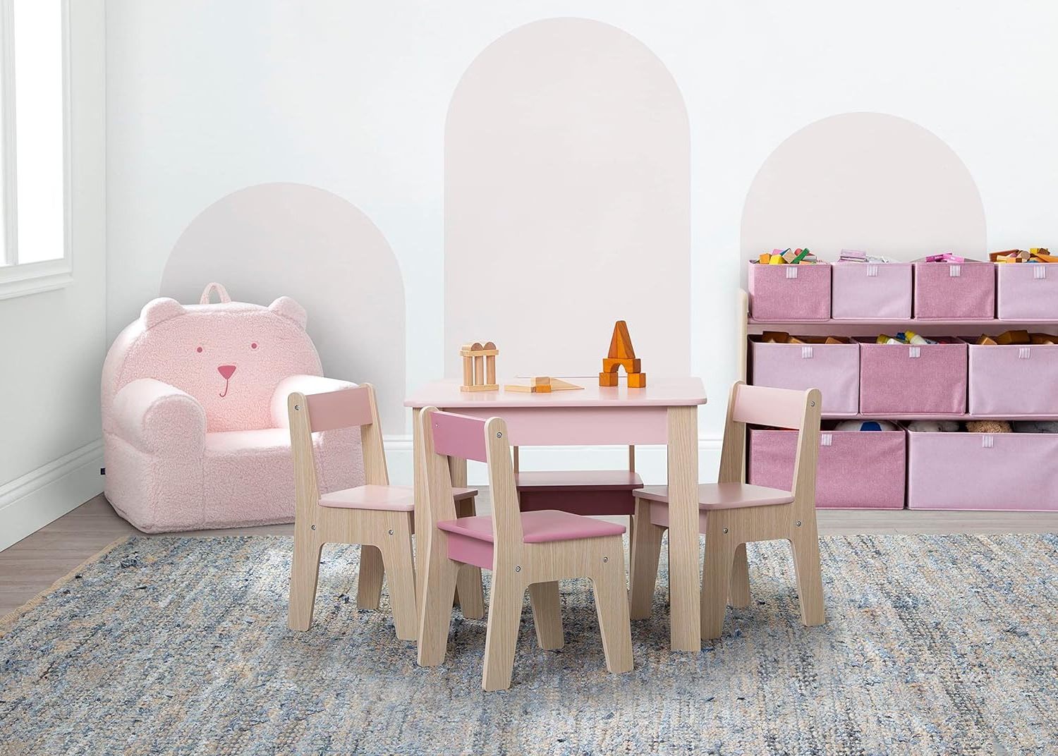 Children's Table and Set of 4 Chairs for Children Aged 2-8 Years Natural Colors