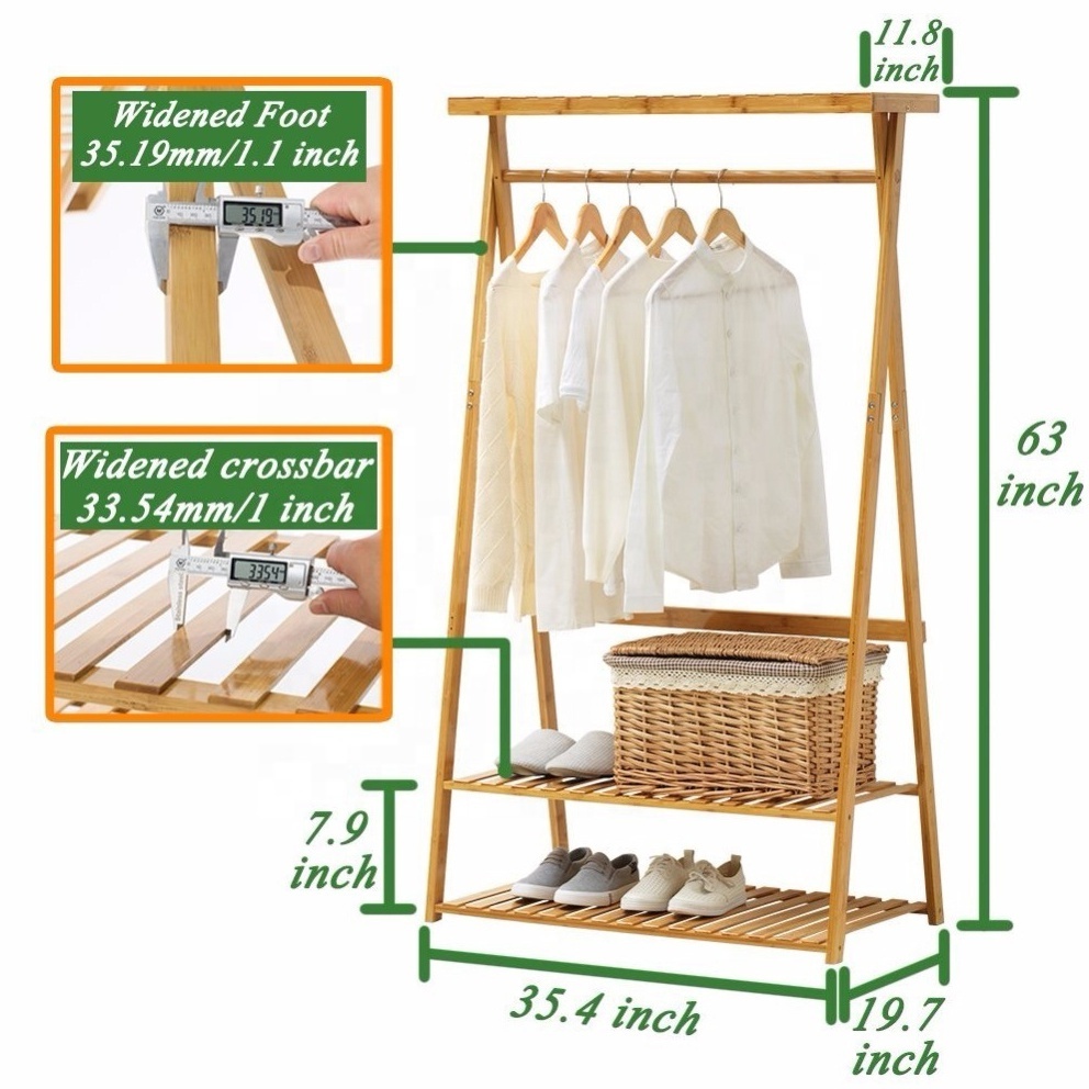 Home decoration display portable bamboo cloth hanger rack laundry storage basket coat rack