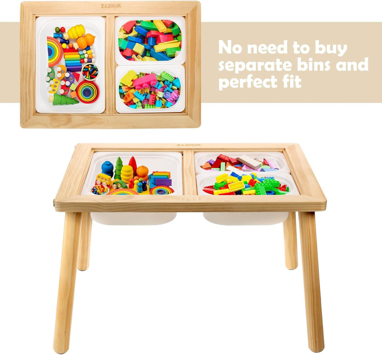 Kids Table for Play Study Dining Toys Storage, Toddler Sensory Tables, Activity Tables with Storage Bins