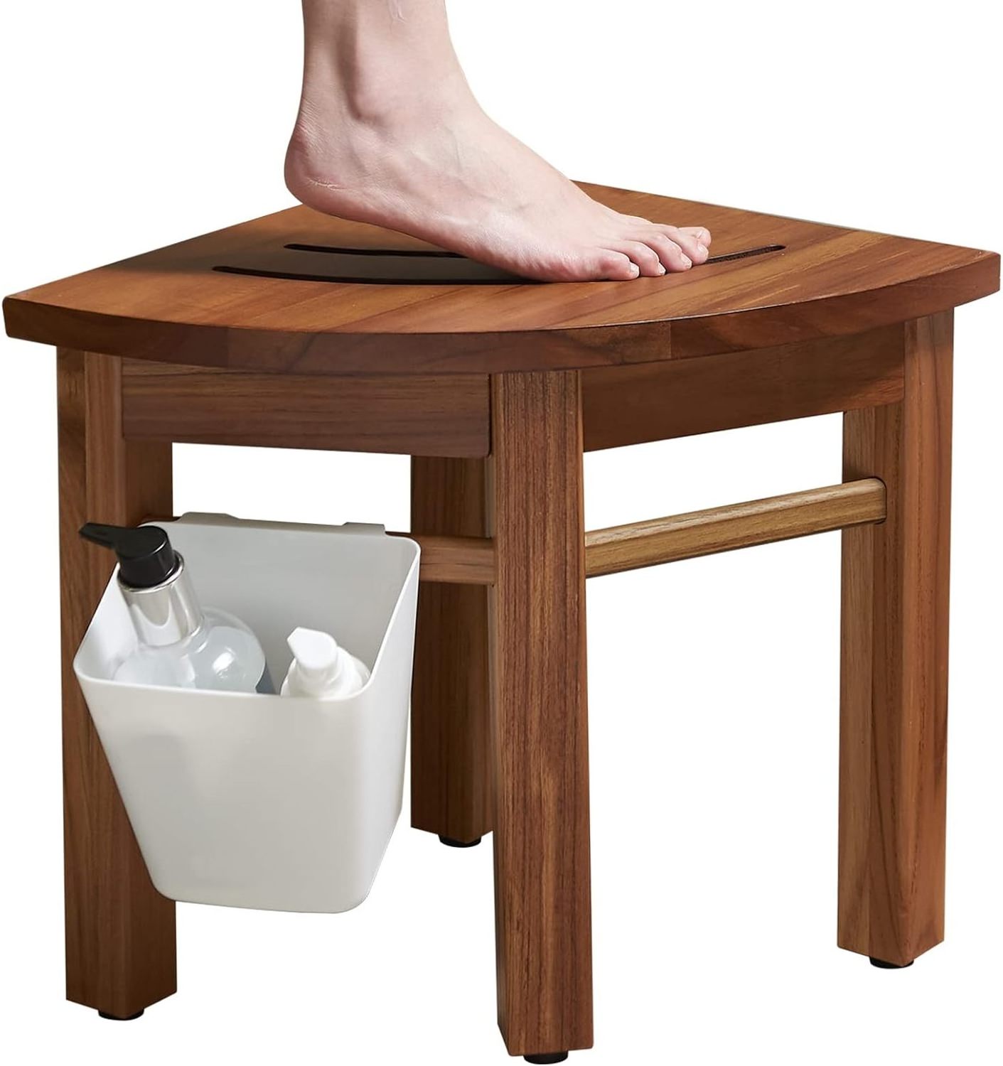 Waterproof Teak Shower Bench, Small Wood Shower Stool for Foot Rest, Corner Shower Stool for Inside Shower