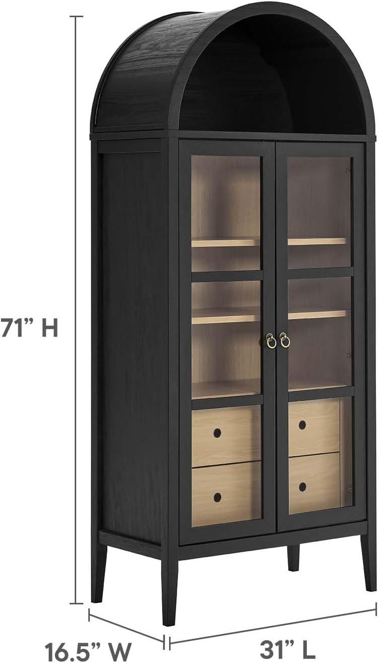 Modern Home Wooden Storage Cabinets Use Black Oak Grain Arched Storage Cabinets