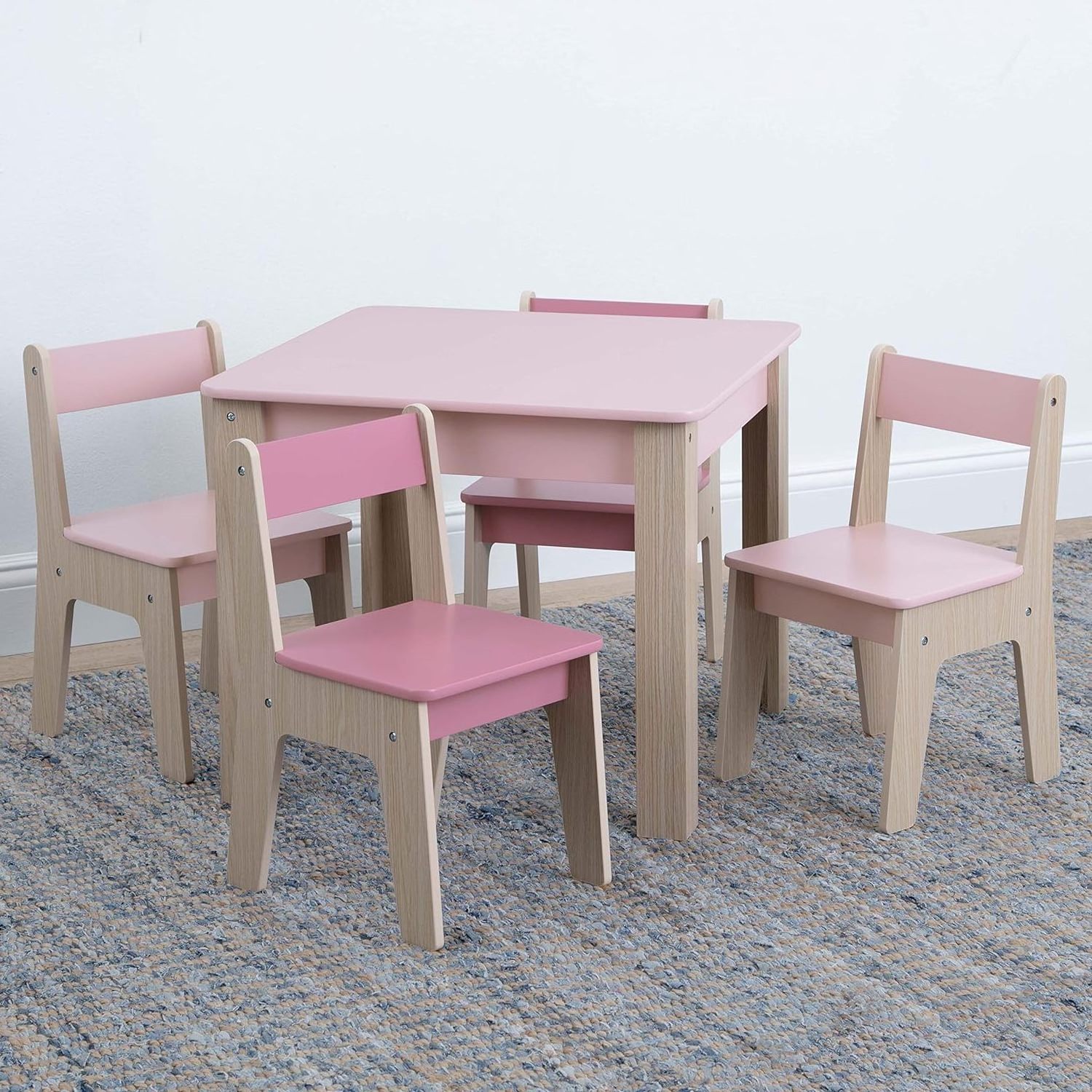 Children's Table and Set of 4 Chairs for Children Aged 2-8 Years Natural Colors