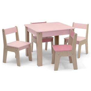 Children's Table and Set of 4 Chairs for Children Aged 2-8 Years Natural Colors