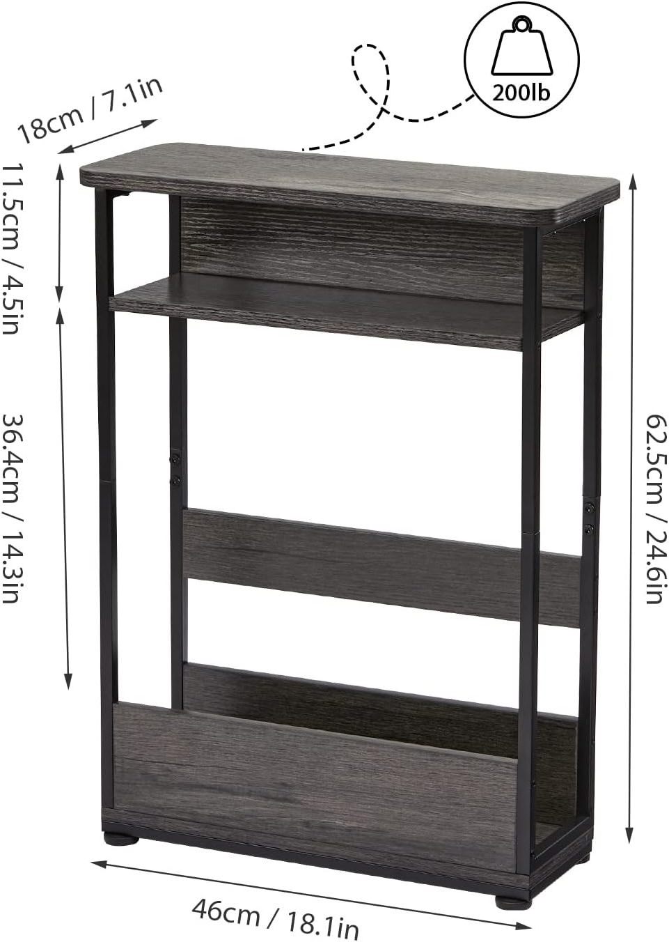 Retro Side Table With Storage Shelf EndTable Modern Sofa Table Narrow Space Small Nightstand With Magazine Rack To Save Space