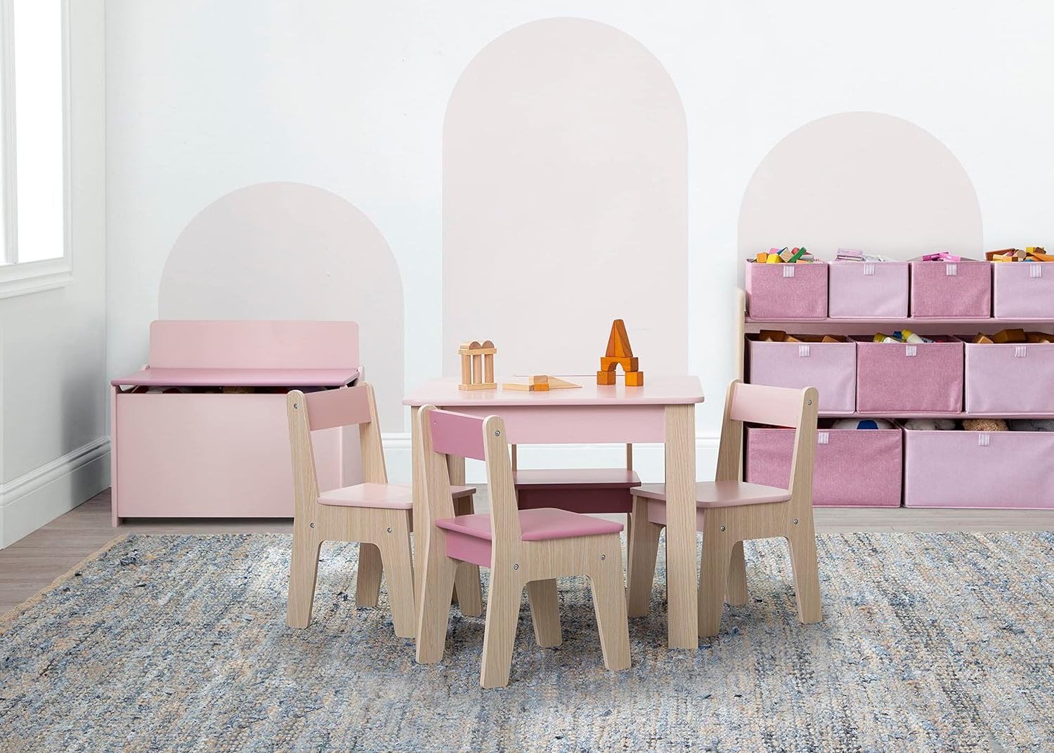 Children's Table and Set of 4 Chairs for Children Aged 2-8 Years Natural Colors