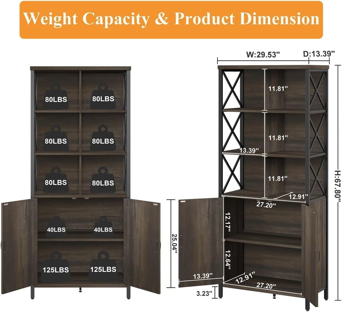 Country Bookcases with Doors Industrial Wooden Bookshelves Cabinets Tall Cabinet Bookshelves and Cube Storage Shelves