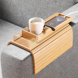 Non Slip Collapsible Bamboo Sofa Armrest Tray With Removable Sofa Cup Holder Tray Drink Cup Mobile Remote Control Snacks