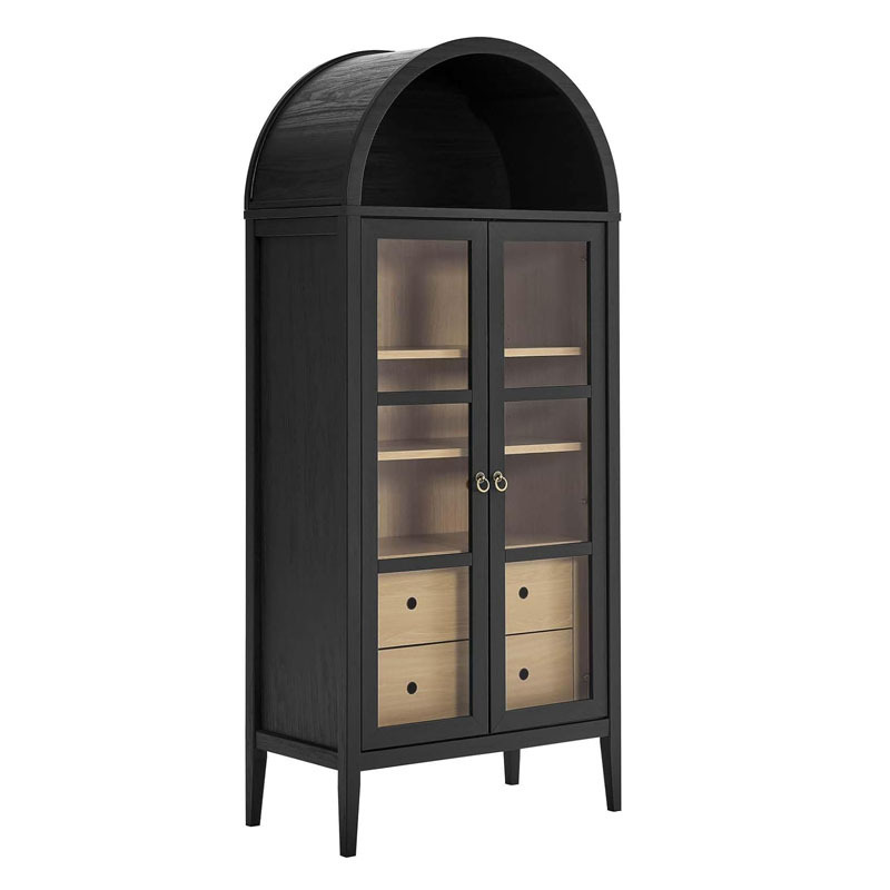 Modern Home Wooden Storage Cabinets Use Black Oak Grain Arched Storage Cabinets