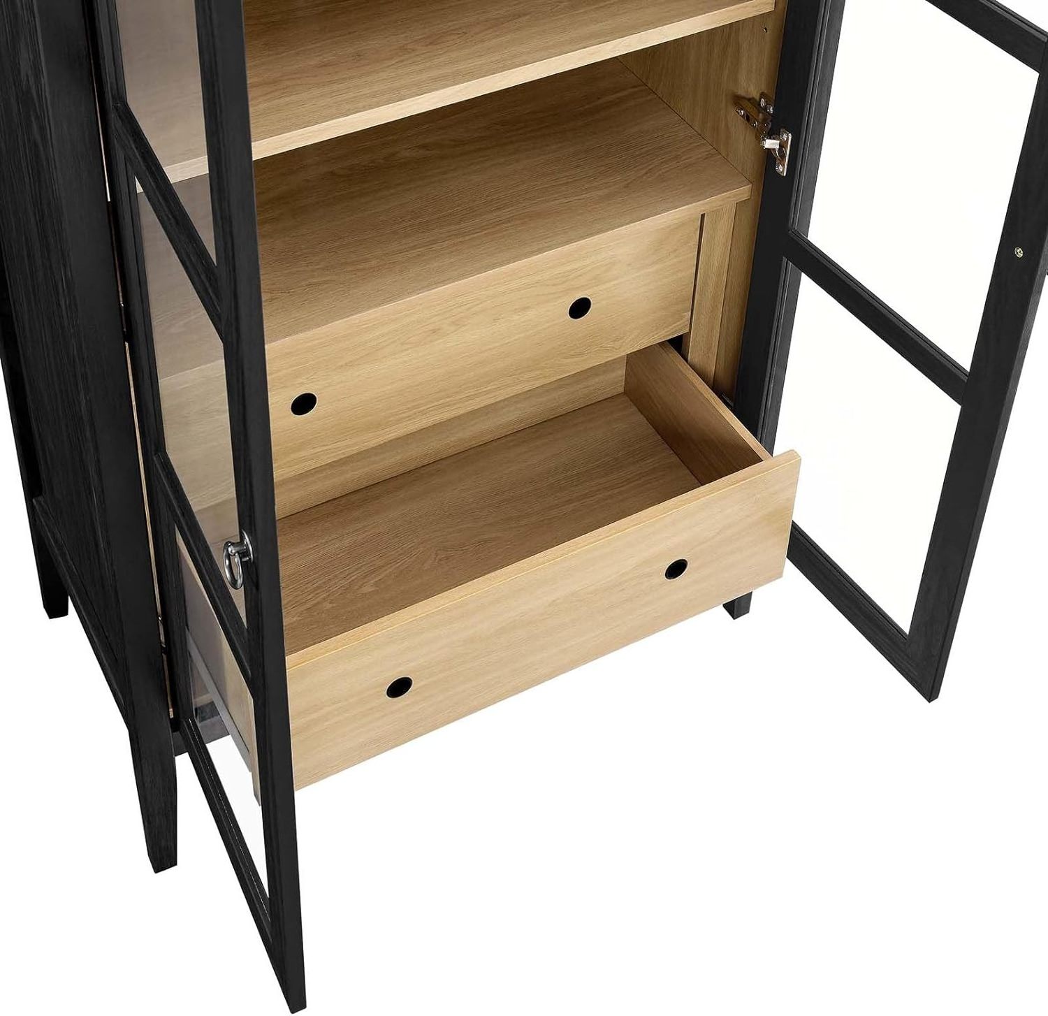 Modern Home Wooden Storage Cabinets Use Black Oak Grain Arched Storage Cabinets