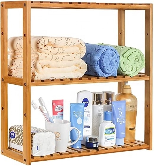 Bamboo Bathroom Shelf 3-Tier Multifunctional Adjustable Layer Rack Wall Mounted Utility Storage Organizer Towel Shelves