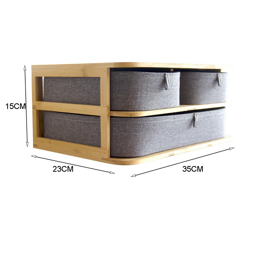 2 Tier Organizer no Need to Assemble Organize Small Items Exquisite 3 Drawer Bamboo Mini Desktop Storage Organizer