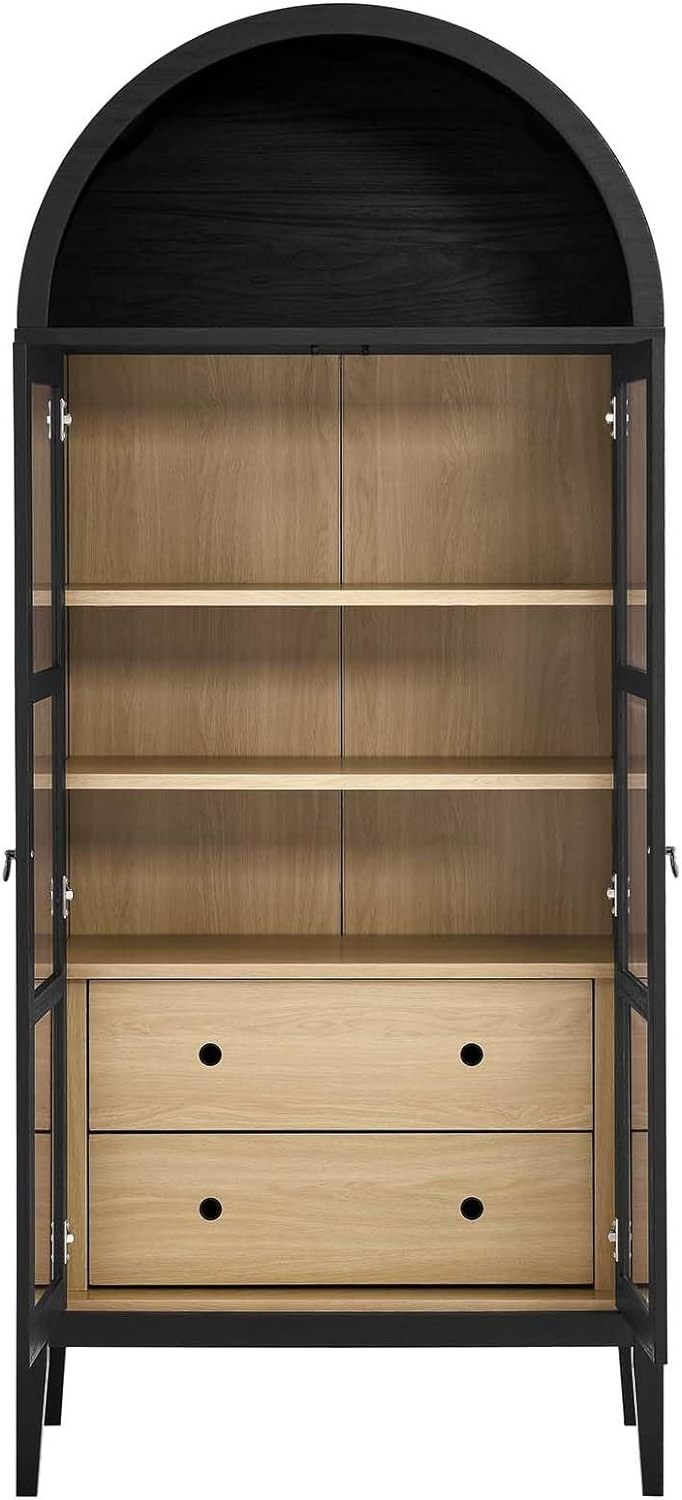 Modern Home Wooden Storage Cabinets Use Black Oak Grain Arched Storage Cabinets